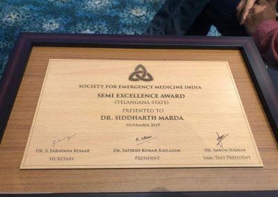 Dr. Siddarth Marda Awarded With The Prestigious Semi-State Award In Emergency Medicine